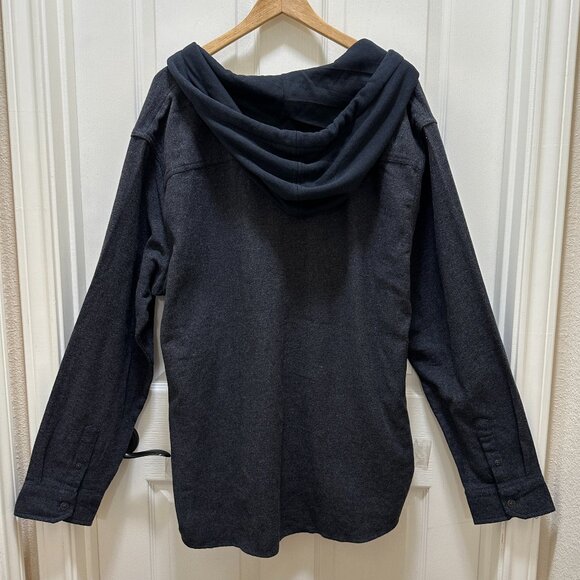 Quiksilver Men's Hooded Buttoned Flannel Shirt Size XXL Black Plaid Y2K (NEW) - Picture 11 of 13